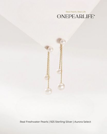 Amira – AAA Quality Natural Freshwater Double Pearl Drop Earrings | Small 4–4.5mm, Large 5–5.5mm | 18K Gold Vermeil