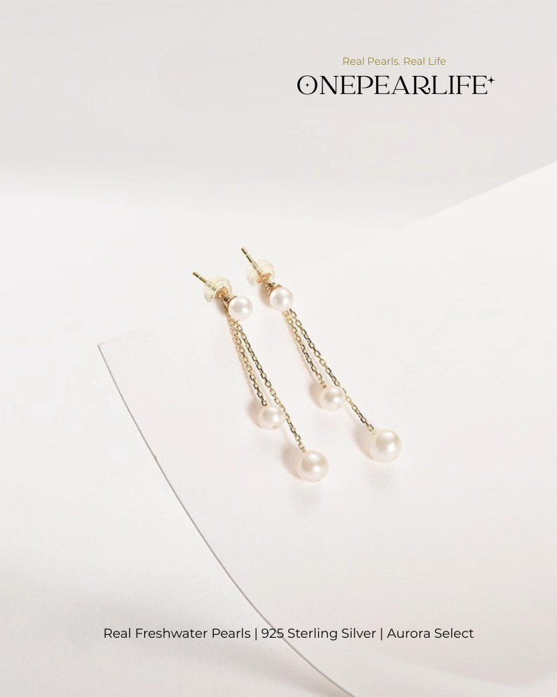 Amira – AAA Quality Natural Freshwater Double Pearl Drop Earrings | Small 4–4.5mm, Large 5–5.5mm | 18K Gold Vermeil