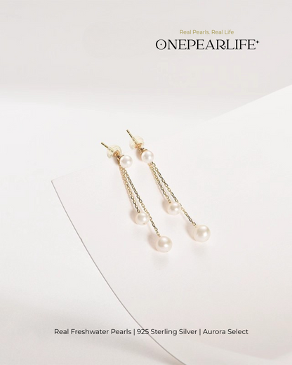 Amira – AAA Quality Natural Freshwater Double Pearl Drop Earrings | Small 4–4.5mm, Large 5–5.5mm | 18K Gold Vermeil