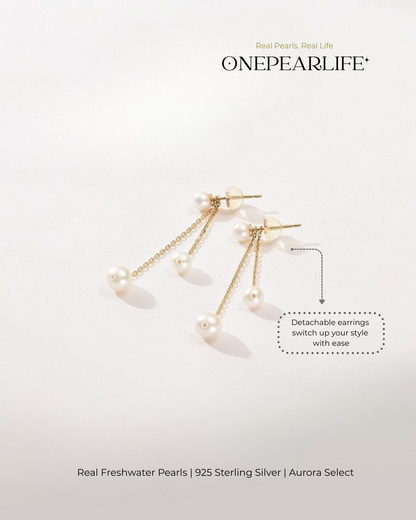 Amira – AAA Quality Natural Freshwater Double Pearl Drop Earrings | Small 4–4.5mm, Large 5–5.5mm | 18K Gold Vermeil