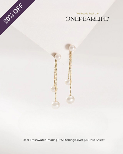 Amira – AAA Quality Natural Freshwater Double Pearl Drop Earrings | Small 4–4.5mm, Large 5–5.5mm | 18K Gold Vermeil