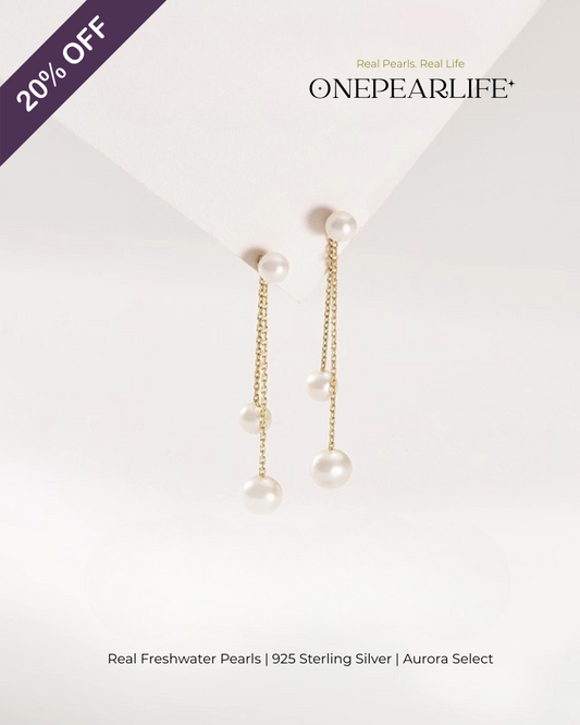 Amira – AAA Quality Natural Freshwater Double Pearl Drop Earrings | Small 4–4.5mm, Large 5–5.5mm | 18K Gold Vermeil