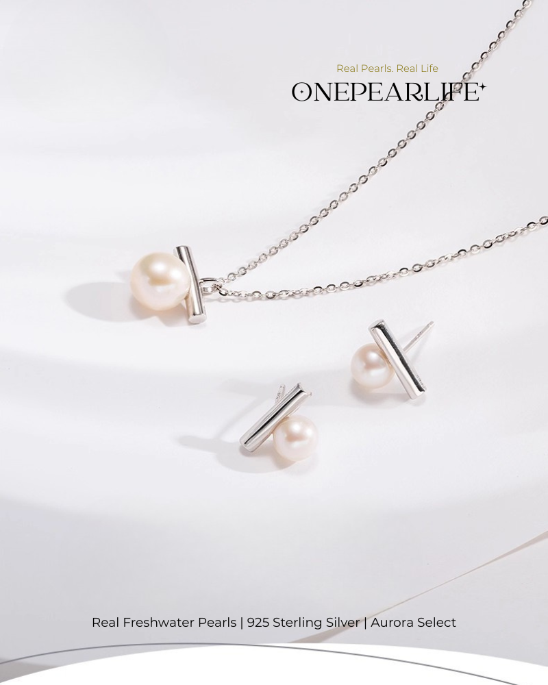 Ardella – AAA Quality Freshwater Pearl 2-Piece Jewelry Set | Necklace & Stud Earrings (Necklace 8–8.5mm, Earrings 6–6.5mm, 925 Sterling Silver)