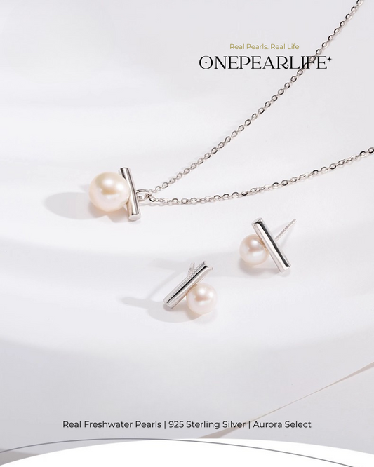 Ardella – AAA Quality Freshwater Pearl 2-Piece Jewelry Set | Necklace & Stud Earrings (Necklace 8–8.5mm, Earrings 6–6.5mm, 925 Sterling Silver)