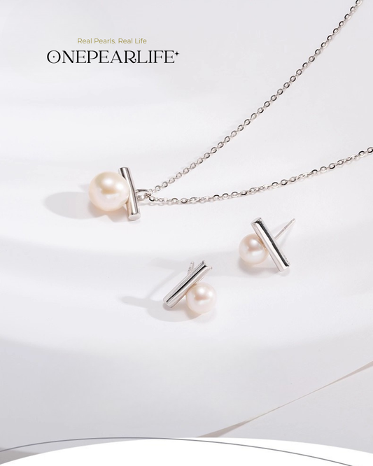 Ardella – AAA Quality Freshwater Pearl 2-Piece Jewelry Set | Necklace & Stud Earrings (Necklace 8–8.5mm, Earrings 6–6.5mm, 925 Sterling Silver) Onepearlife