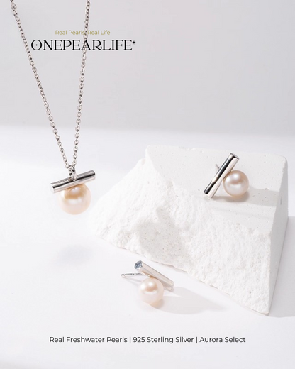 Ardella – AAA Quality Freshwater Pearl 2-Piece Jewelry Set | Necklace & Stud Earrings (Necklace 8–8.5mm, Earrings 6–6.5mm, 925 Sterling Silver)