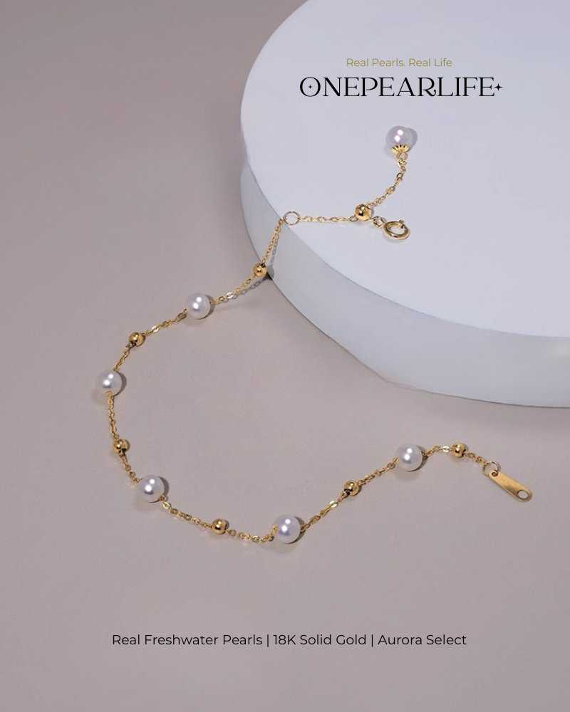 Astrina – AAA Quality White Freshwater Pearl Starry Bracelet | 6–6.5 mm | 18K Gold Vermeil