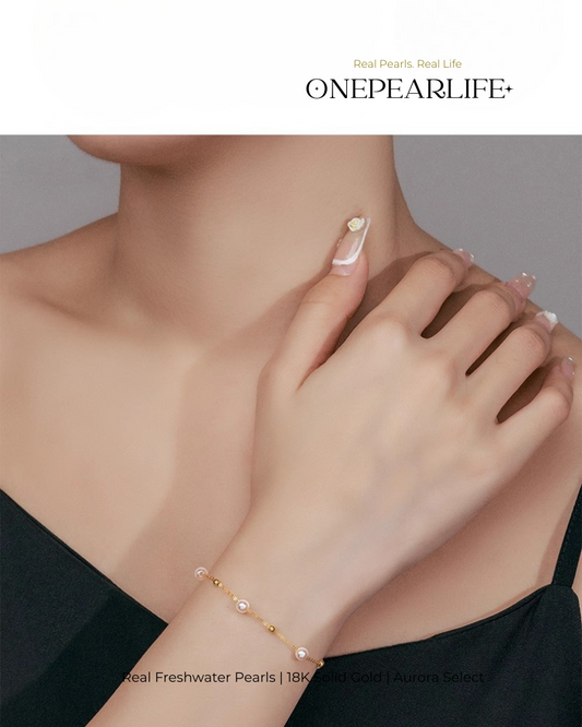 Astrina – AAA Quality White Freshwater Pearl Starry Bracelet | 6–6.5 mm | 18K Gold Vermeil