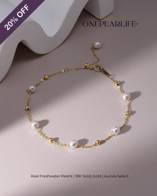 Astrina – AAA Quality White Freshwater Pearl Starry Bracelet | 6–6.5 mm | 18K Gold Vermeil