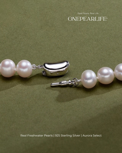 Aurelia – AAA Quality Round Aurora Natural Freshwater Pearl Necklace | 7–9.5mm | 925 Sterling Silver