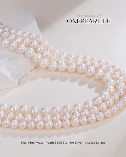 Aurelia – AAA Quality Round Aurora Natural Freshwater Pearl Necklace | 7–9.5mm | 925 Sterling Silver