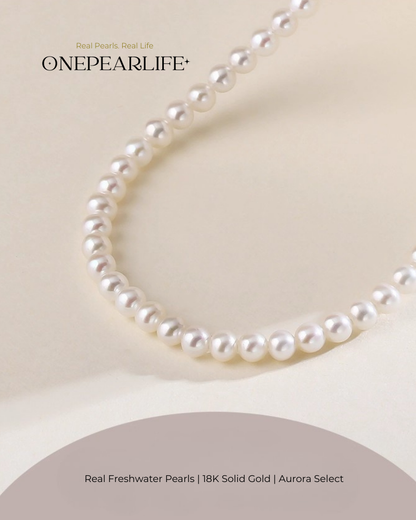 Aurina – AAA Quality Baby White Aurora Natural Freshwater Pearl Necklace | 3–3.5mm | 18K Gold KELLYMARS