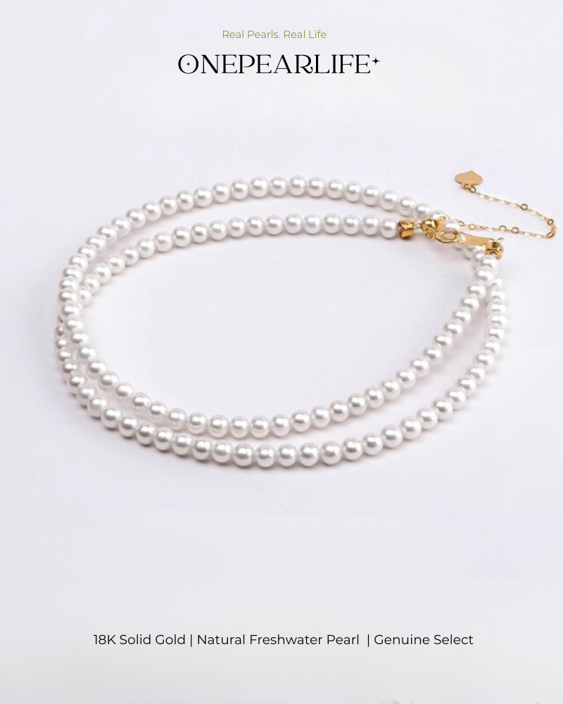 Aurina – AAA Quality Baby White Aurora Natural Freshwater Pearl Necklace | 3–3.5mm | 18K Gold KELLYMARS