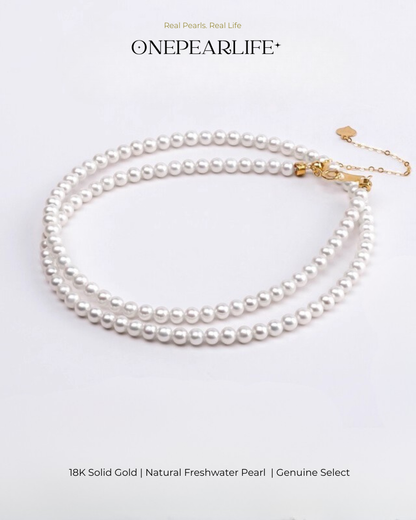 Aurina – AAA Quality Baby White Aurora Natural Freshwater Pearl Necklace | 3–3.5mm | 18K Gold KELLYMARS