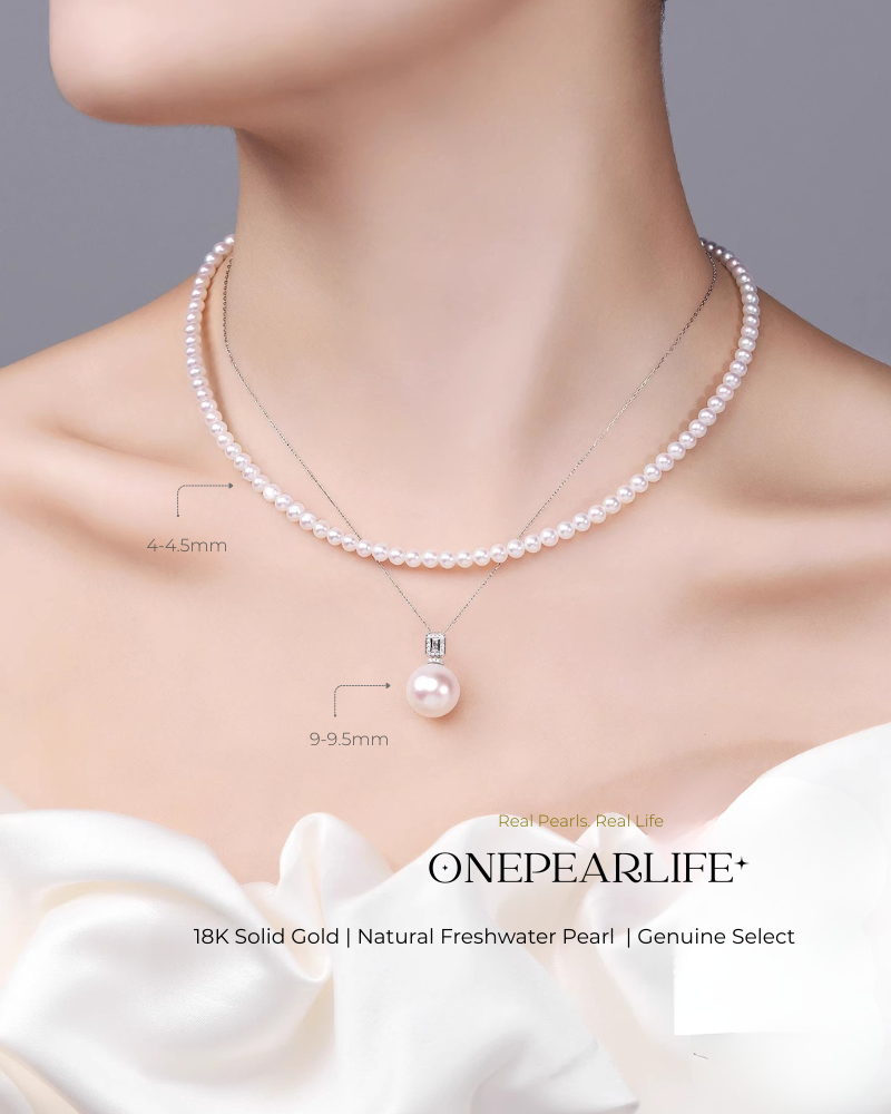 Aurina – AAA Quality Baby White Aurora Natural Freshwater Pearl Necklace | 3–3.5mm | 18K Gold KELLYMARS