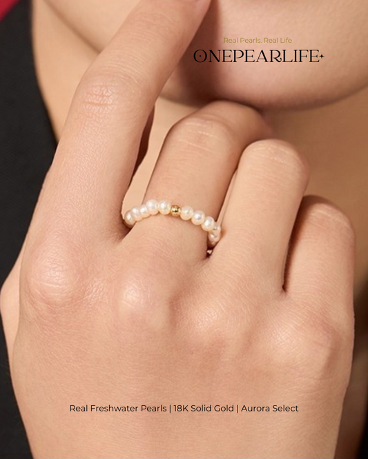 Nivara – AAA Quality Natural Freshwater Pearl Adjustable Ring | 3–3.5 mm | 18K Gold