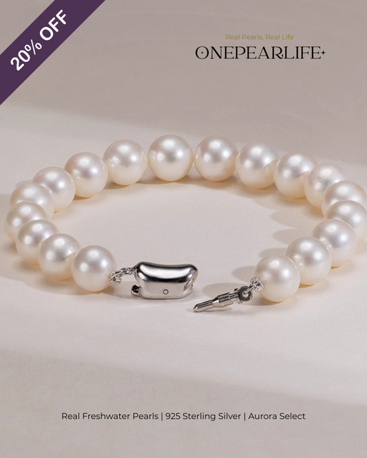 Auris – AAA Quality White Freshwater Pearl Bracelet | 8–8.5 mm | 925 Sterling Silver with Ingots Clasp