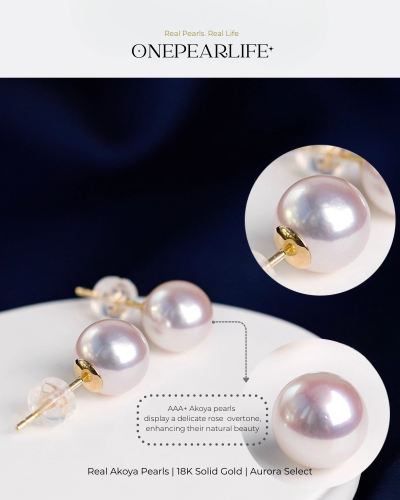 Aya – AAA+ Quality Japanese Akoya White Pearl Stud Earrings | 5–8.5mm | 18K Gold