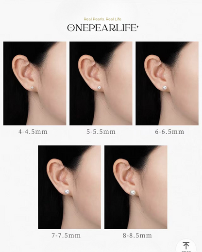 Aya – AAA+ Quality Japanese Akoya White Pearl Stud Earrings | 5–8.5mm | 18K Gold