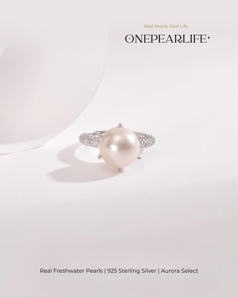Calysta – AAA Quality Natural Freshwater Pearl Adjustable Ring | 9–9.5 mm | 925 Silver + CZ
