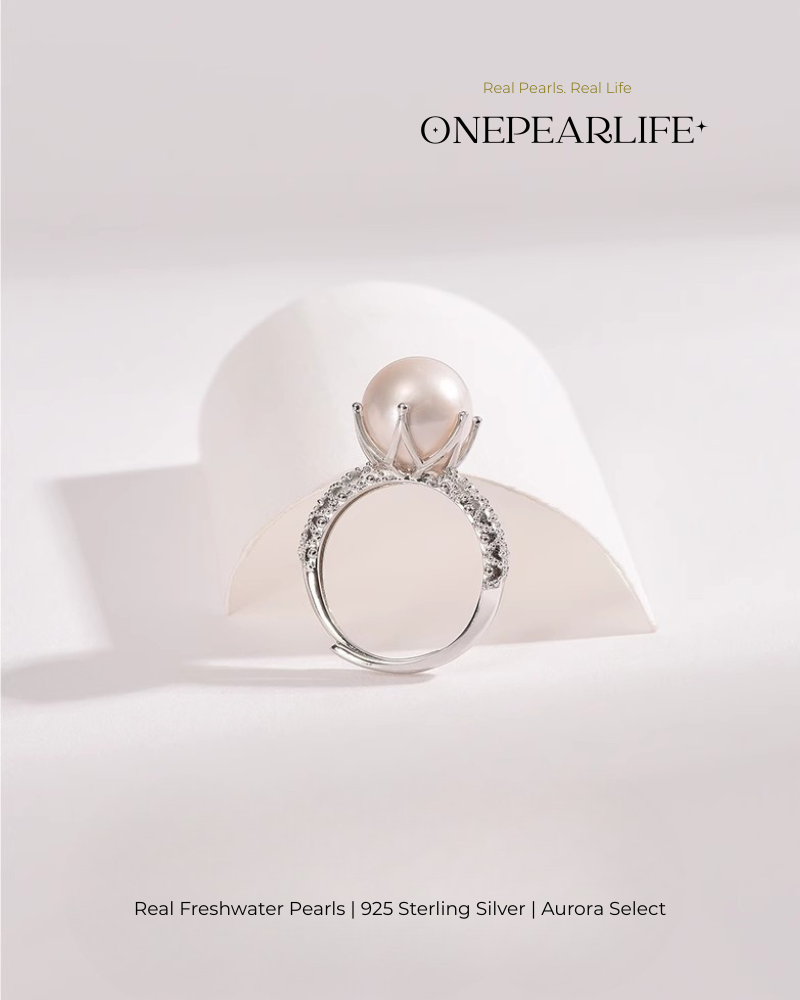 Calysta – AAA Quality Natural Freshwater Pearl Adjustable Ring | 9–9.5 mm | 925 Silver + CZ