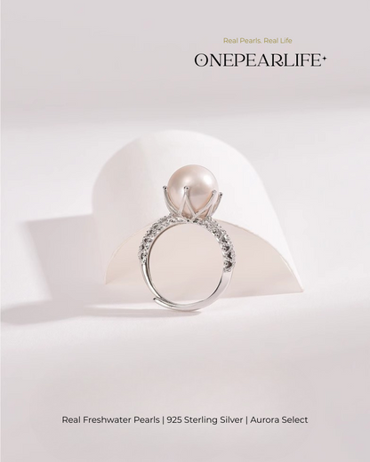 Calysta – AAA Quality Natural Freshwater Pearl Adjustable Ring | 9–9.5 mm | 925 Silver + CZ