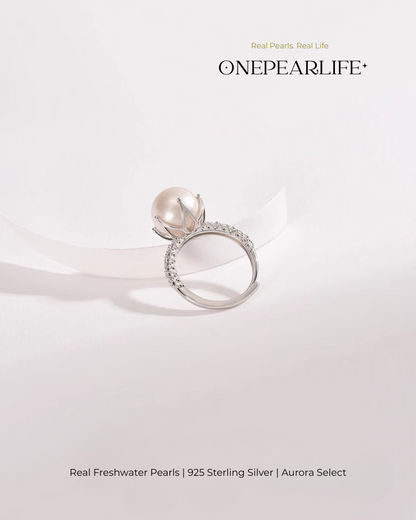 Calysta – AAA Quality Natural Freshwater Pearl Adjustable Ring | 9–9.5 mm | 925 Silver + CZ