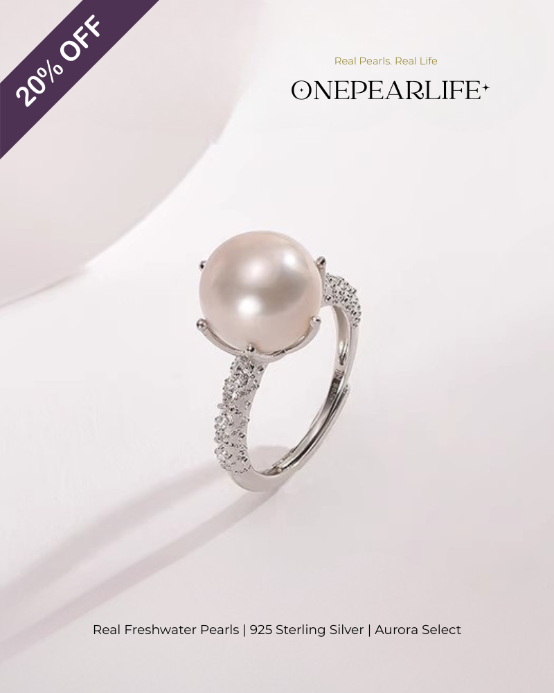 Calysta – AAA Quality Natural Freshwater Pearl Adjustable Ring | 9–9.5 mm | 925 Silver + CZ