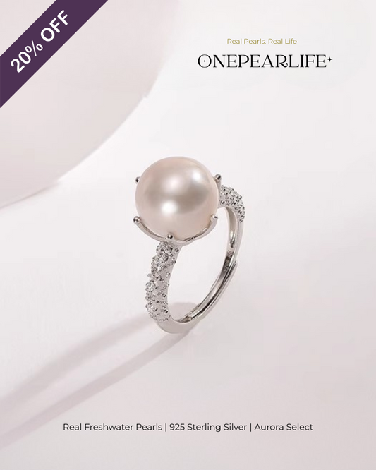 Calysta – AAA Quality Natural Freshwater Pearl Adjustable Ring | 9–9.5 mm | 925 Silver + CZ