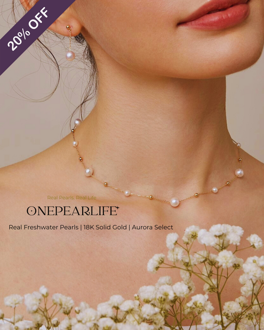 Celeste – AAA+ Quality Japanese Akoya Natural Pearl Station Necklace | 5–5.5mm | 18K Gold