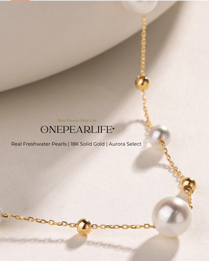 Celeste – AAA+ Quality Japanese Akoya Natural Pearl Station Necklace | 5–5.5mm | 18K Gold