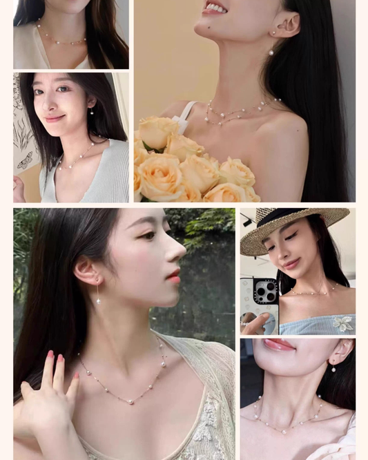 Celeste – AAA+ Quality Japanese Akoya Natural Pearl Station Necklace | 5–5.5mm | 18K Gold Onepearlife
