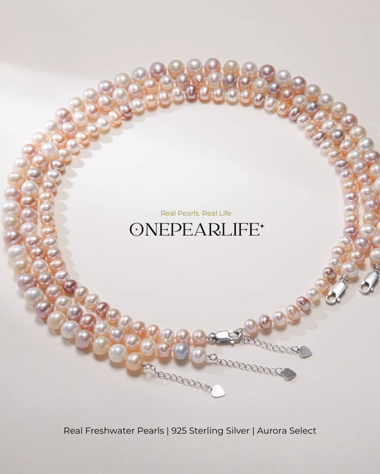 Celestia – AAA Quality Round Aurora Multicolor Natural Freshwater Pearl Necklace | 7–7.5mm | 925 Sterling Silver