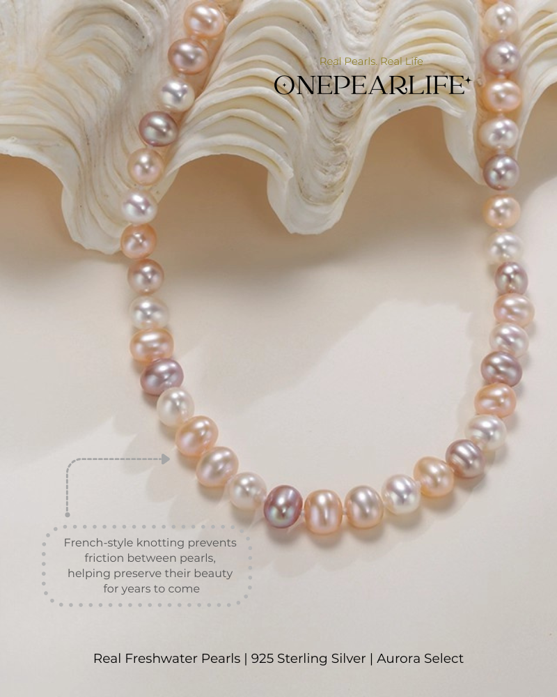 Celestia – AAA Quality Round Aurora Multicolor Natural Freshwater Pearl Necklace | 7–7.5mm | 925 Sterling Silver KELLYMARS