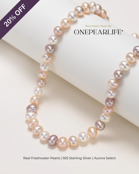 Celestia – AAA Quality Round Aurora Multicolor Natural Freshwater Pearl Necklace | 7–7.5mm | 925 Sterling Silver
