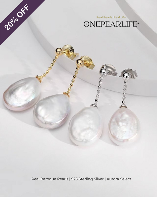 Celia – AAA Quality Natural Baroque Pearl Earrings | 14×11mm | 18K Gold Vermeil or 925 Sterling Silver