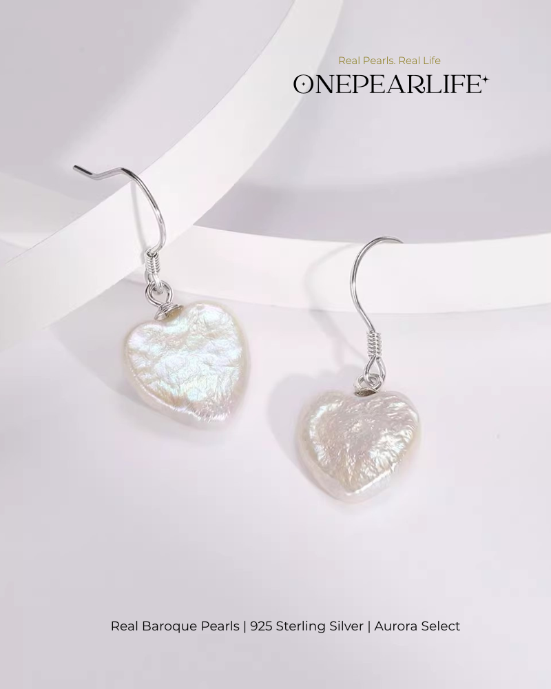Celia – AAA Quality Natural Baroque Heart Pearl Hook Earrings | 10×12mm | 925 Sterling Silver