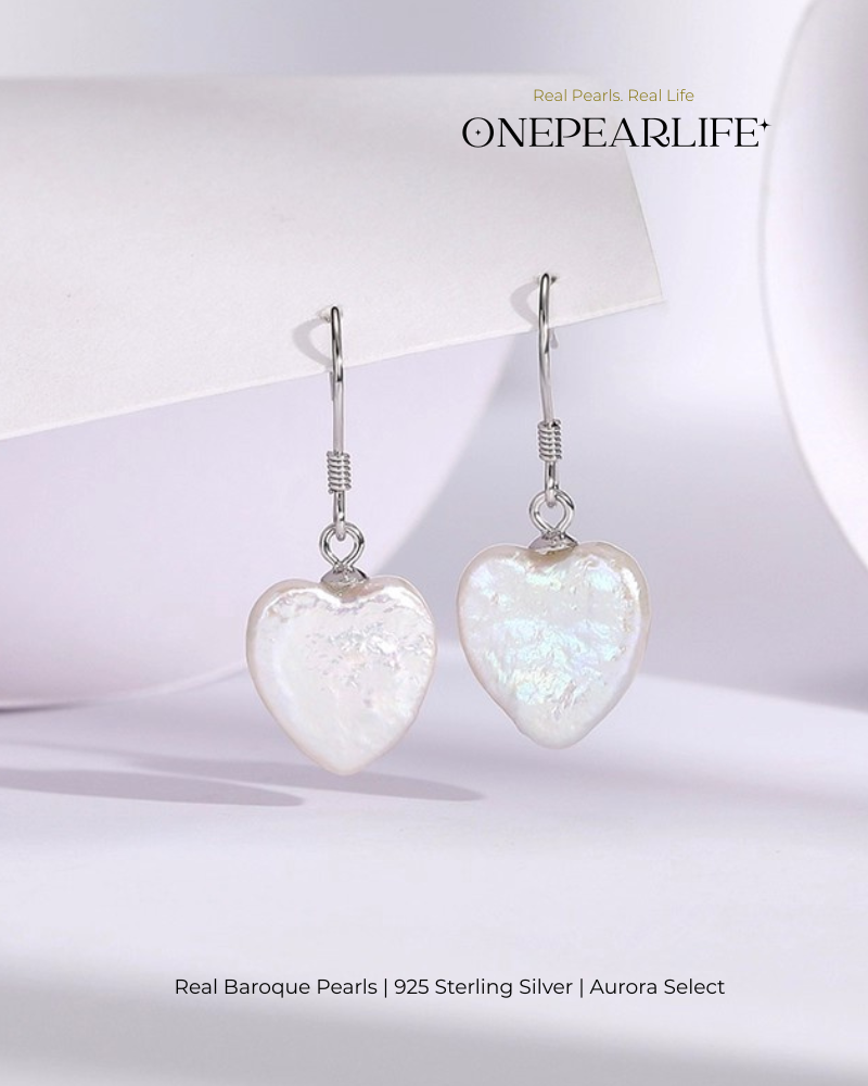 Celia – AAA Quality Natural Baroque Heart Pearl Hook Earrings | 10×12mm | 925 Sterling Silver