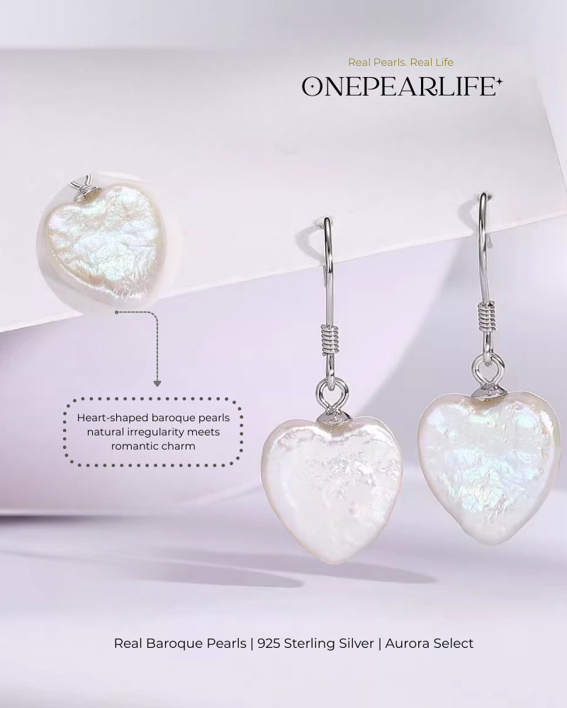 Celia – AAA Quality Natural Baroque Heart Pearl Hook Earrings | 10×12mm | 925 Sterling Silver