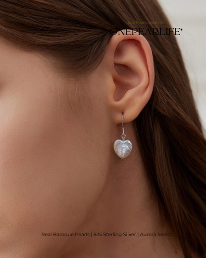 Celia – AAA Quality Natural Baroque Heart Pearl Hook Earrings | 10×12mm | 925 Sterling Silver