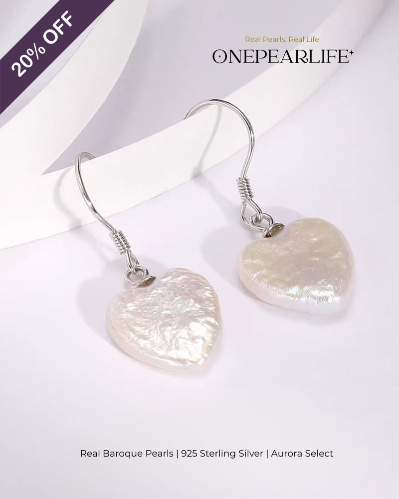 Celia – AAA Quality Natural Baroque Heart Pearl Hook Earrings | 10×12mm | 925 Sterling Silver