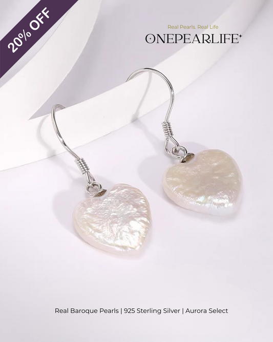 Celia – AAA Quality Natural Baroque Heart Pearl Hook Earrings | 10×12mm | 925 Sterling Silver