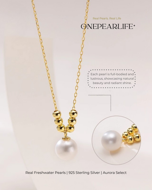 Celina – AAA Quality Natural Freshwater Pearl Necklace | 7–7.5mm | 18K Gold Vermeil Bead Pendant Onepearlife