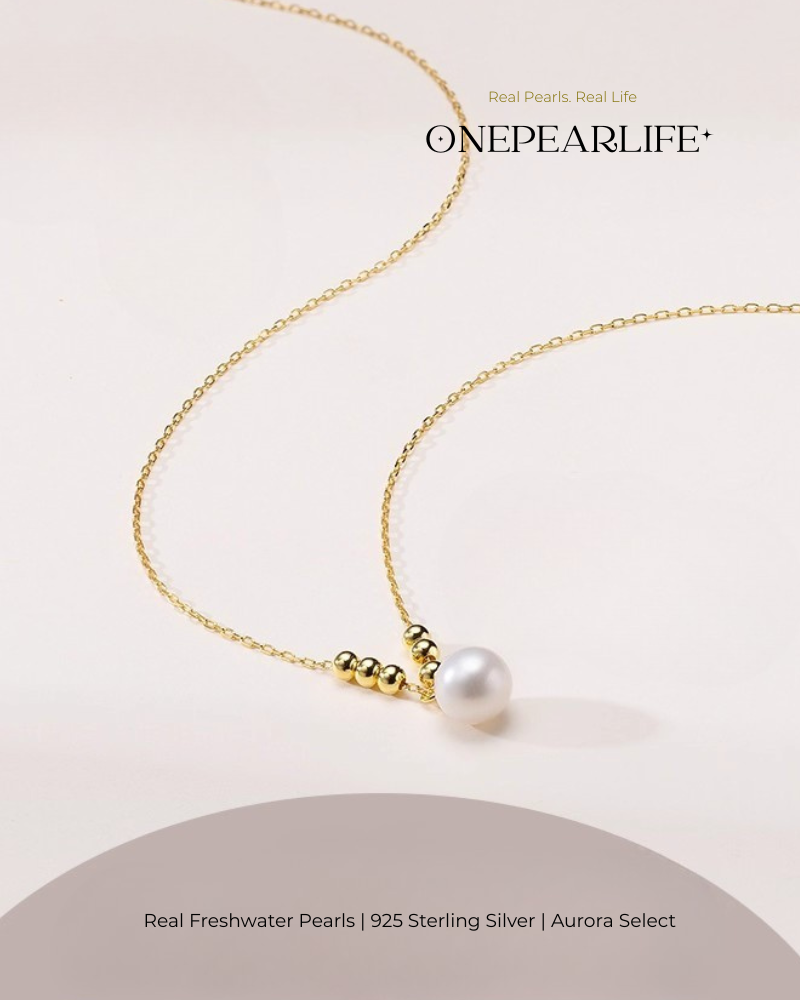 Celina – AAA Quality Natural Freshwater Pearl Necklace | 7–7.5mm | 18K Gold Vermeil Bead Pendant