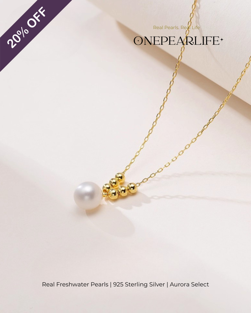 Celina – AAA Quality Natural Freshwater Pearl Necklace | 7–7.5mm | 18K Gold Vermeil Bead Pendant