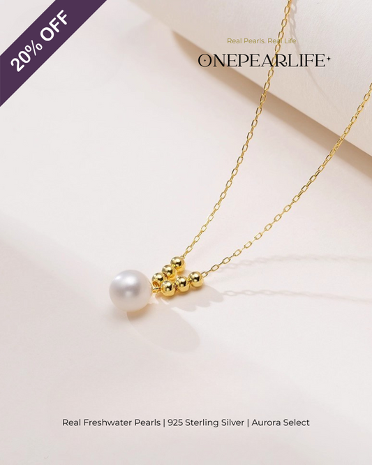Celina – AAA Quality Natural Freshwater Pearl Necklace | 7–7.5mm | 18K Gold Vermeil Bead Pendant