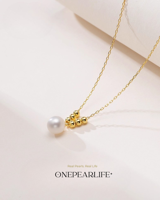 Celina – AAA Quality Natural Freshwater Pearl Necklace | 7–7.5mm | 18K Gold Vermeil Bead Pendant Onepearlife