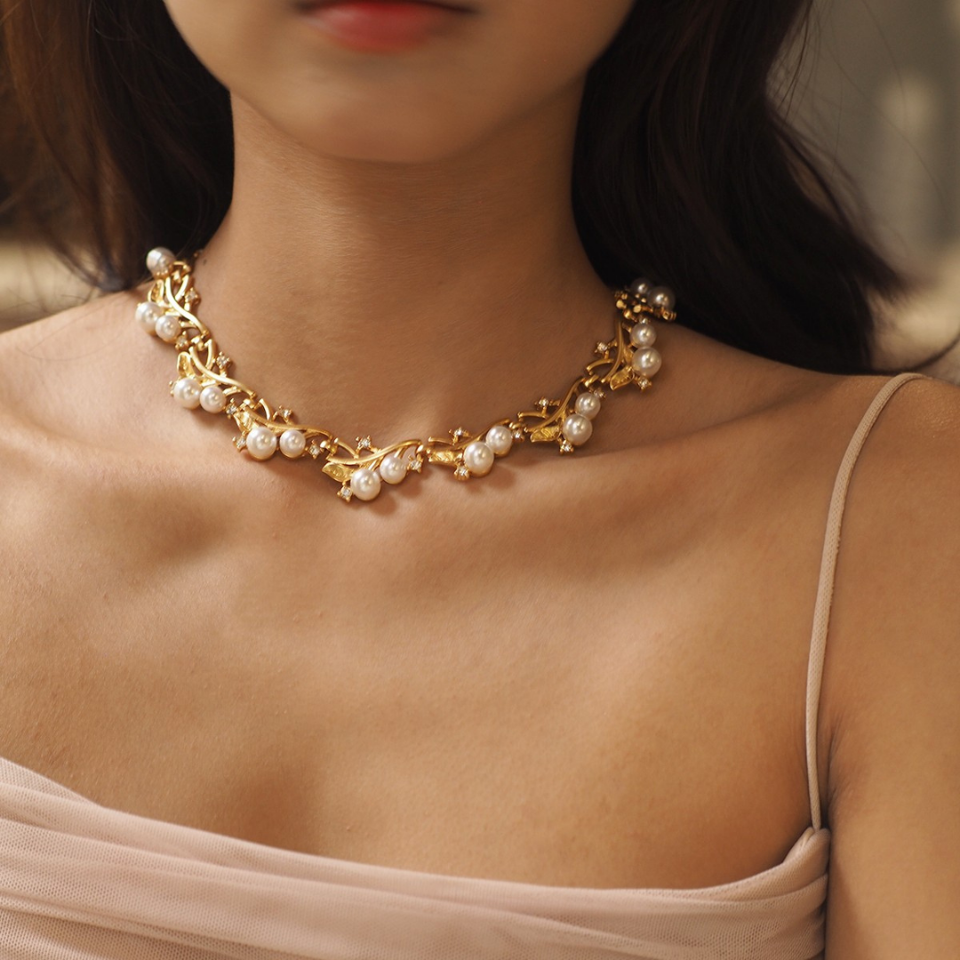 Custom Gold Vintage Pearl Choker Necklace