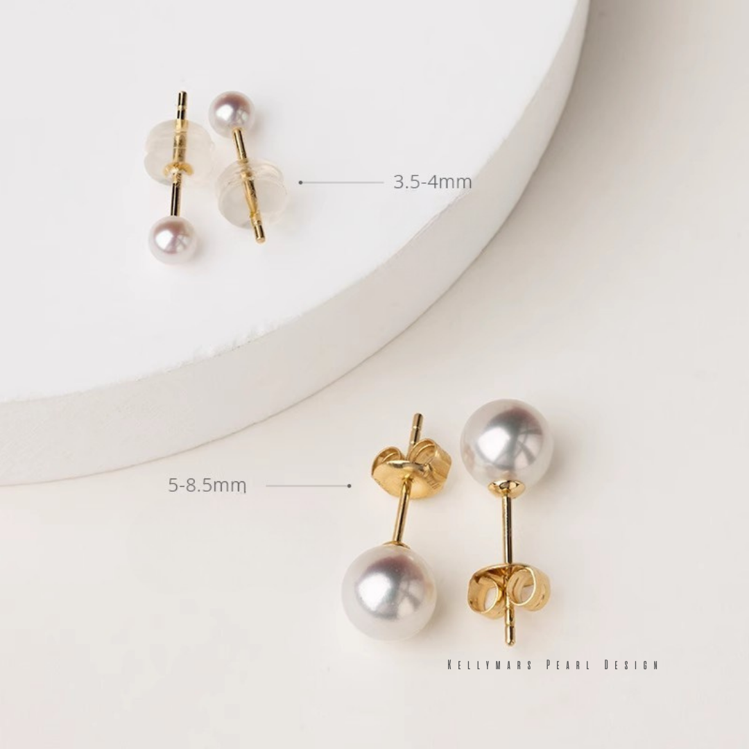 Japanese Akoya pearl stud earrings in 18K solid gold – minimalist pearl earrings for everyday wear or elegant gifting