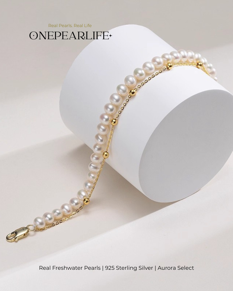 Doria – AAA Quality Double-Layer White Freshwater Pearl Bracelet | 5–5.5 mm | 18K Gold Vermeil